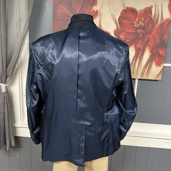 Michael Kors Blazer Jacket Sport Coat Men 50R Polyester Blend Stretch Navy/Brown - Picture 10 of 11